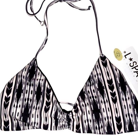 NWT L*SPACE Outlaw Strap Back Black & White Tribal Print Reversible Bikini Top - Picture 14 of 16